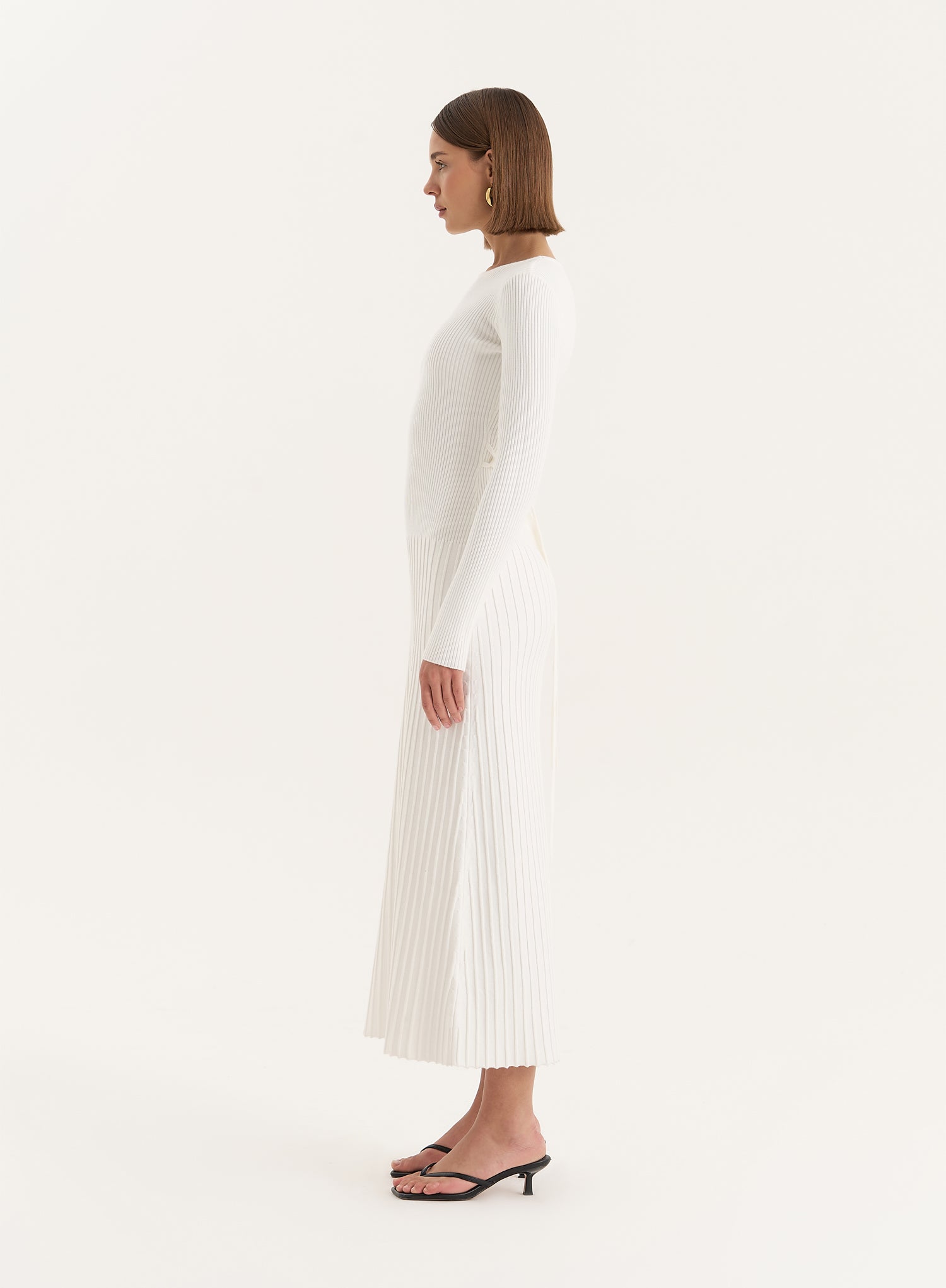 White Rib Knit Tie Back Detail Maxi Dress